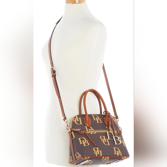 New Dooney & Bourke Monogram Domed Satchel - Brown Tmoro - Picture 5 of 9